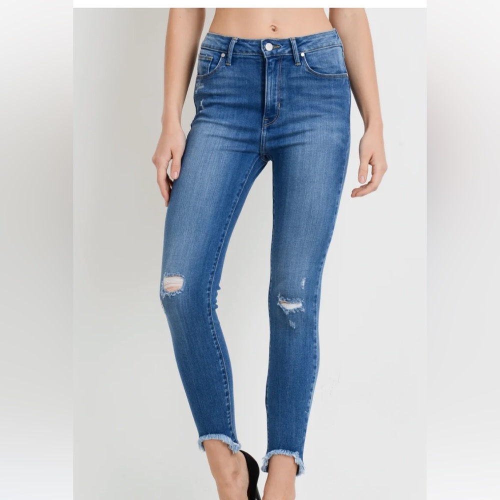 JUST BLACK raw hem skinny jeans